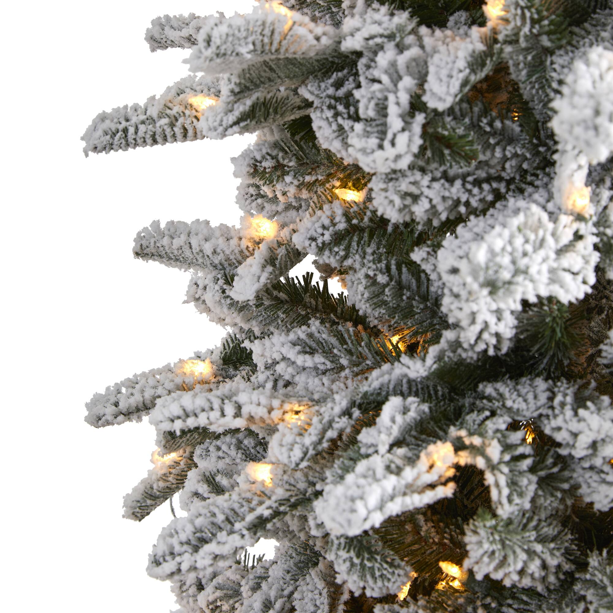 7ft. Pre-Lit Flocked North Carolina Fir Artificial Christmas Tree with Warm White Lights